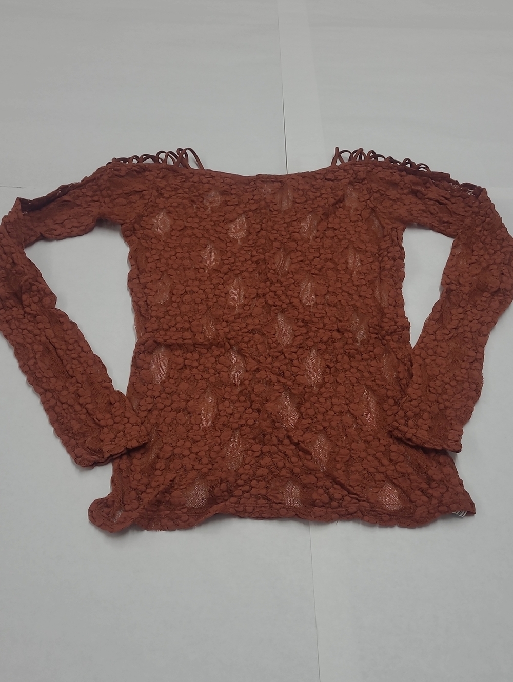 Free People Intimately Burnt Orange Lace Longsleeve Cutout Detail Top Size M/L